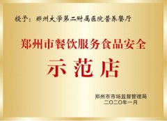 郑大二附院营养食堂喜获“餐饮服务食品安全示范店”荣誉称号
